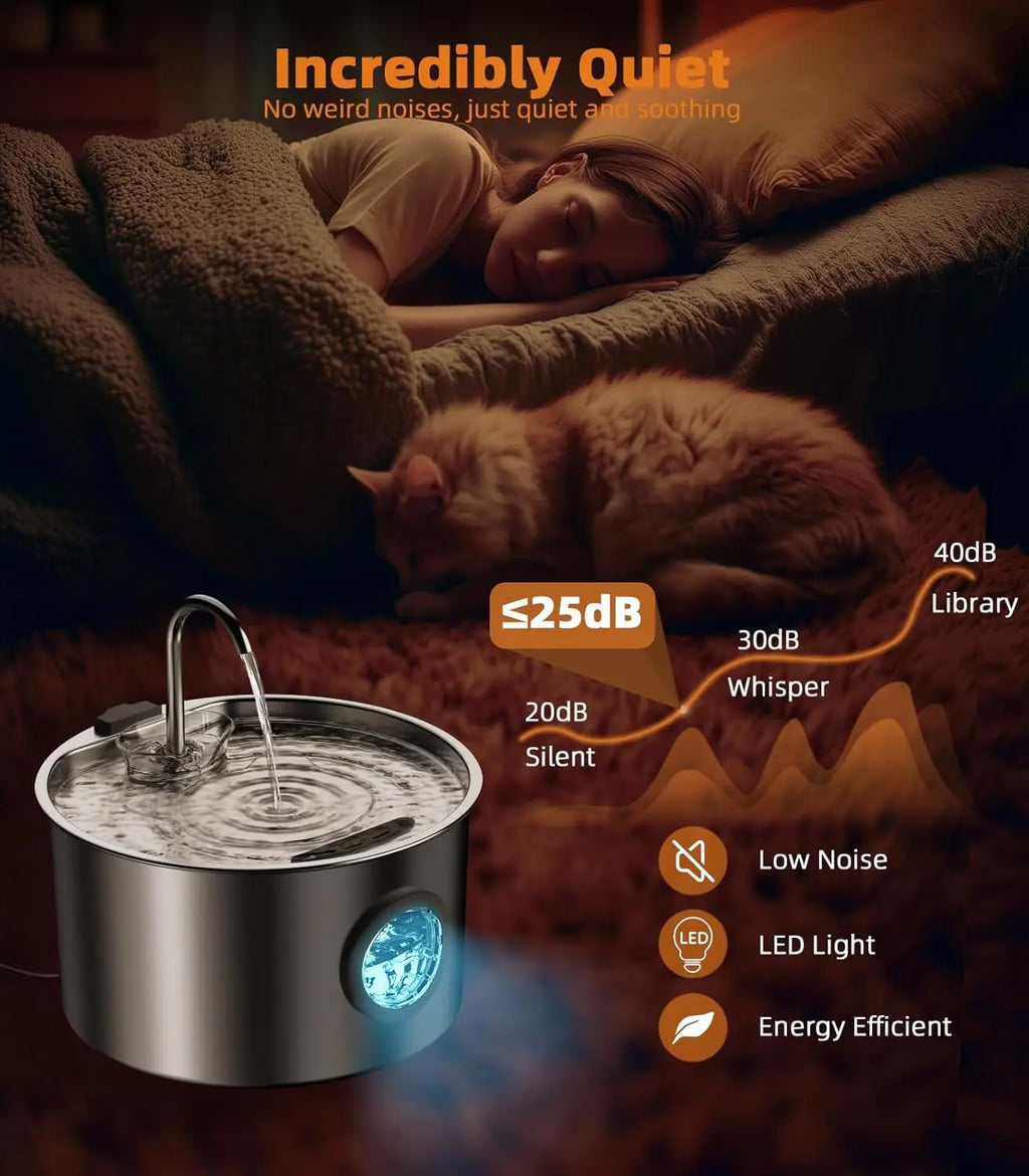 Fuente de Agua para Mascotas Acero Inoxidable 2.2L