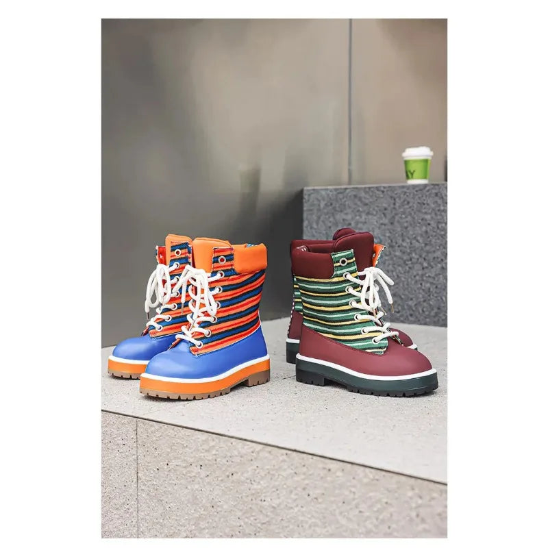 Botas de tobillo para hombre con rayas de colores y suela gruesa antideslizante