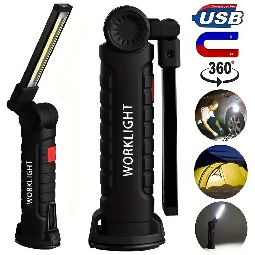 Linterna LED Recargable USB con Base Magnética y 5 Modos de Iluminación