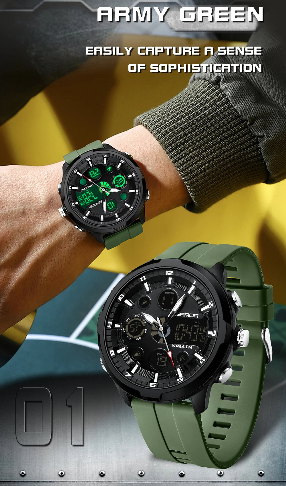 Reloj Militar Digital SANDA G Doble Pantalla para Hombre