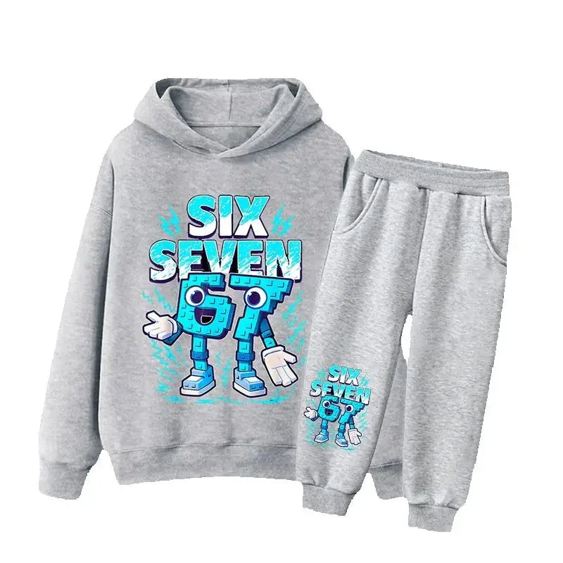 Conjunto de 2 Piezas de Sudadera con Capucha y Pantalones 67 Six Seven para Niños y Niñas, Sudadera Italiana Brainrot para Niñas, Traje Informal de 2 Piezas con Capucha para Bebés