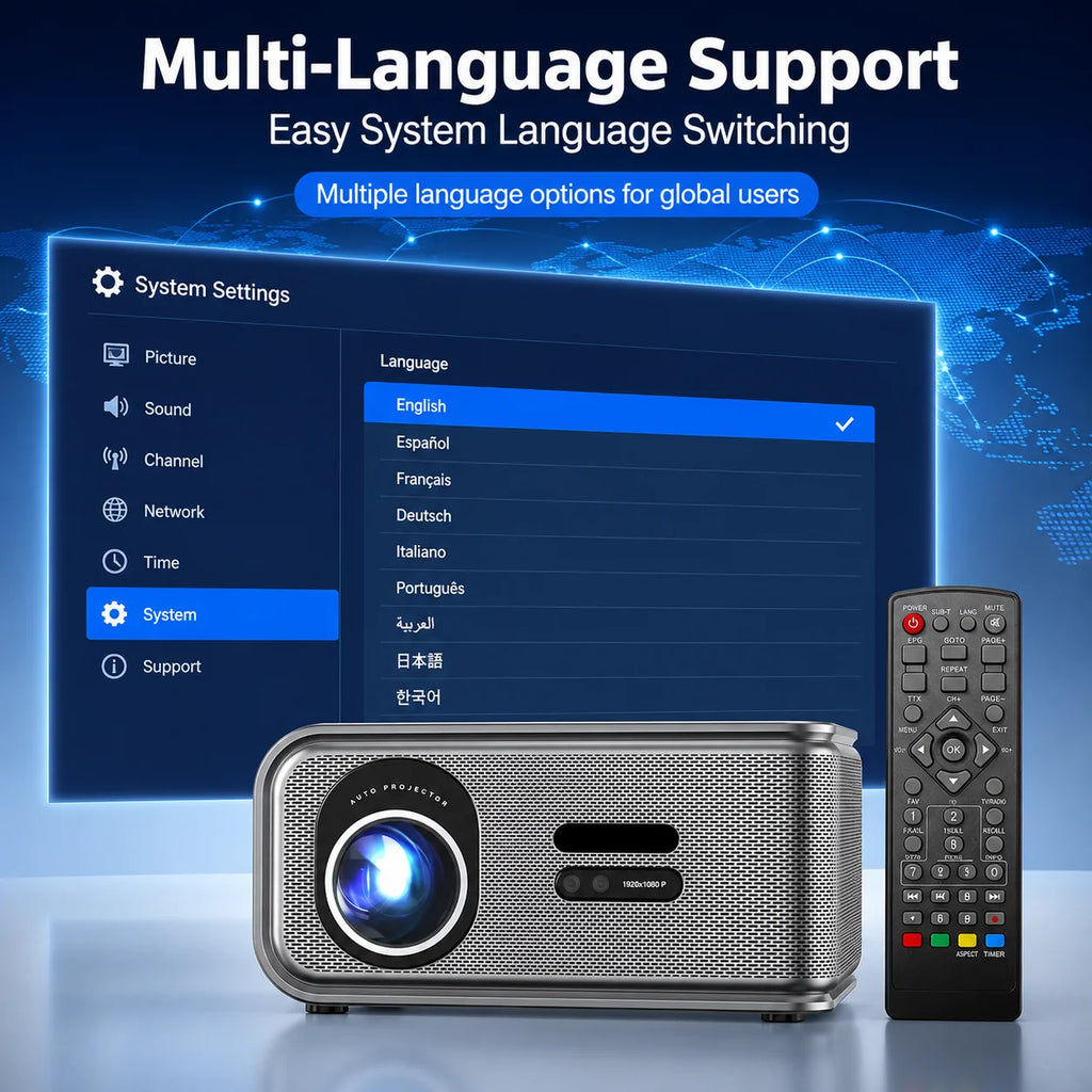Proyector 4K 2500ANSI Full HD 1920*1080P HDR10+ Google Play WiFi6 Altavoz HiFi BT5.4 con DVB-T2/ATSC/IDSB-T TV Digital Gratuita