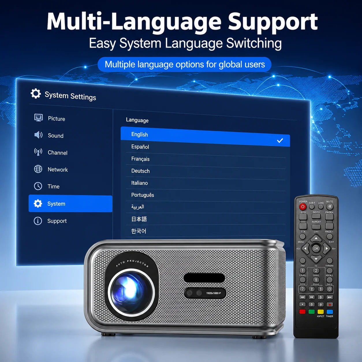 Proyector 4K 2500ANSI Full HD 1920*1080P HDR10+ Google Play WiFi6 Altavoz HiFi BT5.4 con DVB-T2/ATSC/IDSB-T TV Digital Gratuita