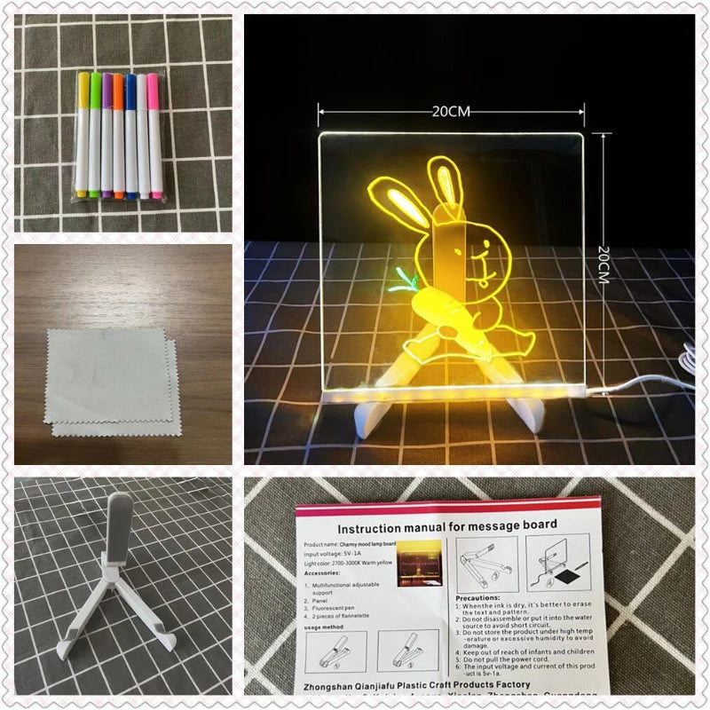 Tablero de Dibujo LED Borrable 7 Colores para Niños