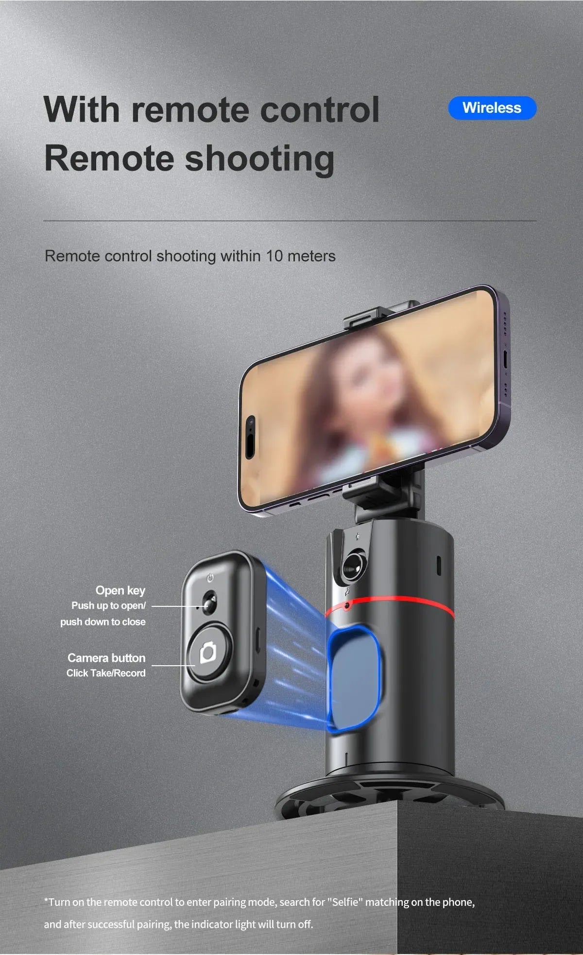 Soporte para Teléfono de Escritorio P02 con Seguimiento Facial 360 °   Gimbal Giratorio Automático para iPhone 16 15 Samsung S23 Xiaomi, Palo Selfie de Mano