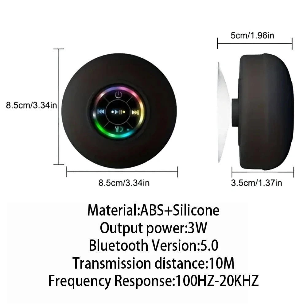 Parlante Bluetooth Impermeable con LED y Ventosa para Baño