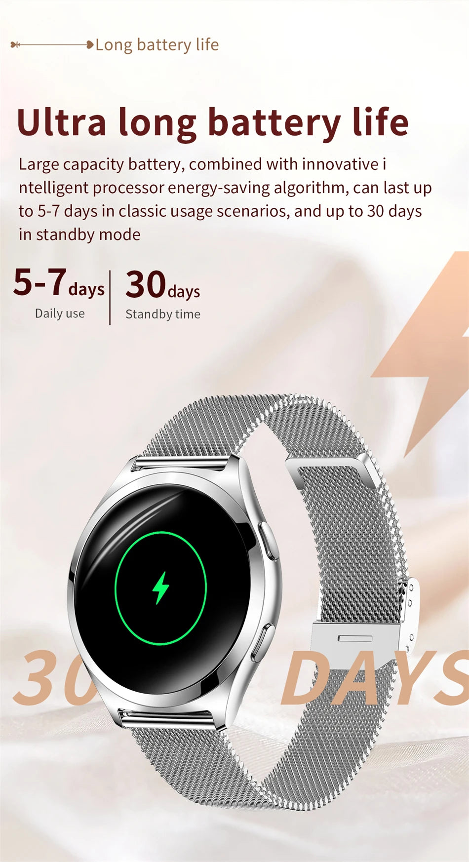 Smartwatch LIGE para mujer con pantalla HD 1,27" y monitor de salud