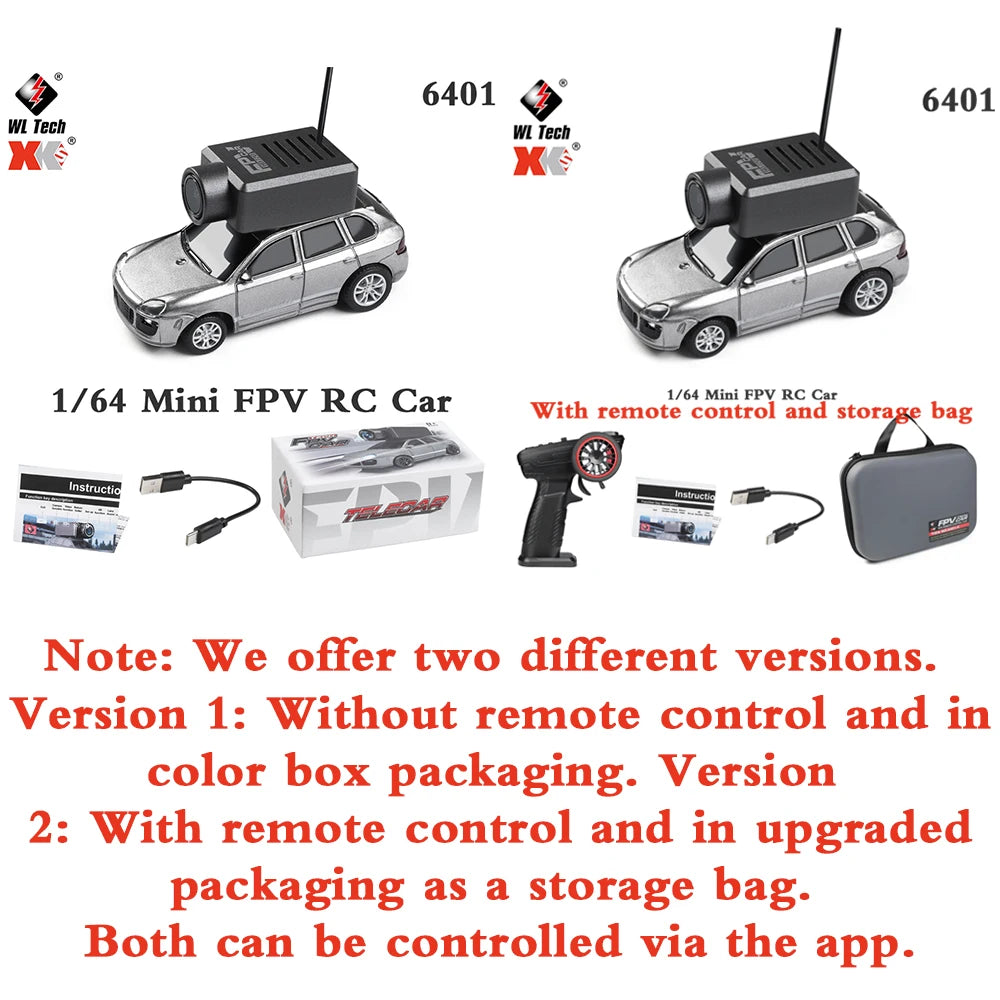 WLtoys 6401 1:64 Mini coche RC 2,4G Control remoto con cámara FPV 720P y aplicación WiFi, nuevo juguete de carreras de control remoto para regalo para niños y niñas