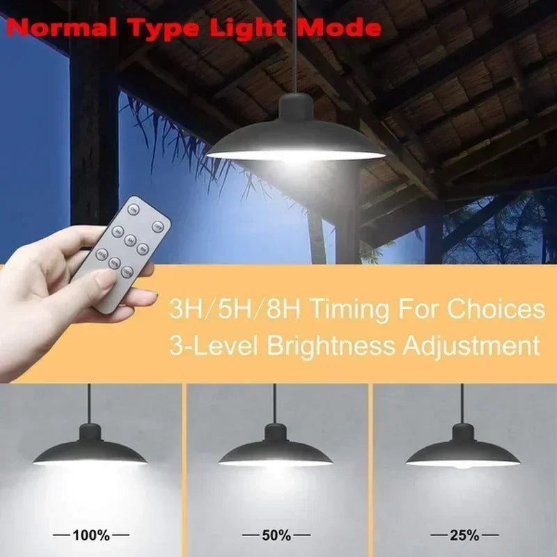 Lámpara solar para exteriores, lámpara LED impermeable, decoraciones de luz colgante de doble cabeza con control remoto para cobertizo interior, granero Roo