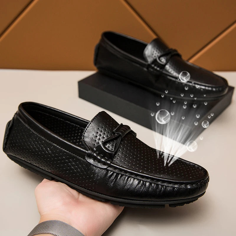 Mocasines de cuero genuino sin cordones para hombre, elaborados a mano