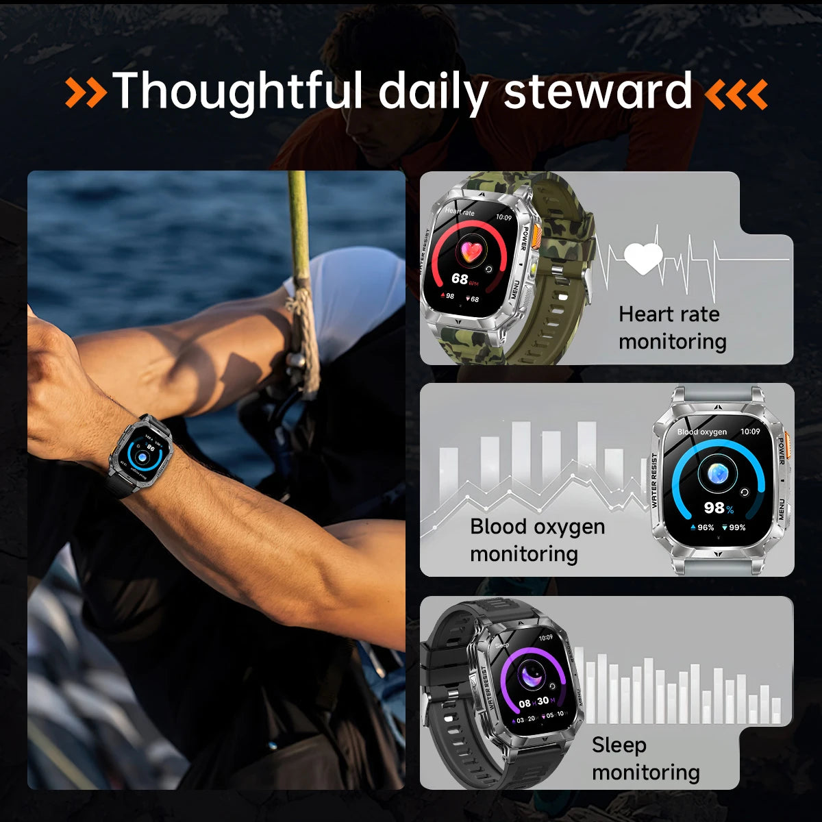 Reloj Inteligente LIGE Militar Batería 1400mAh Bluetooth