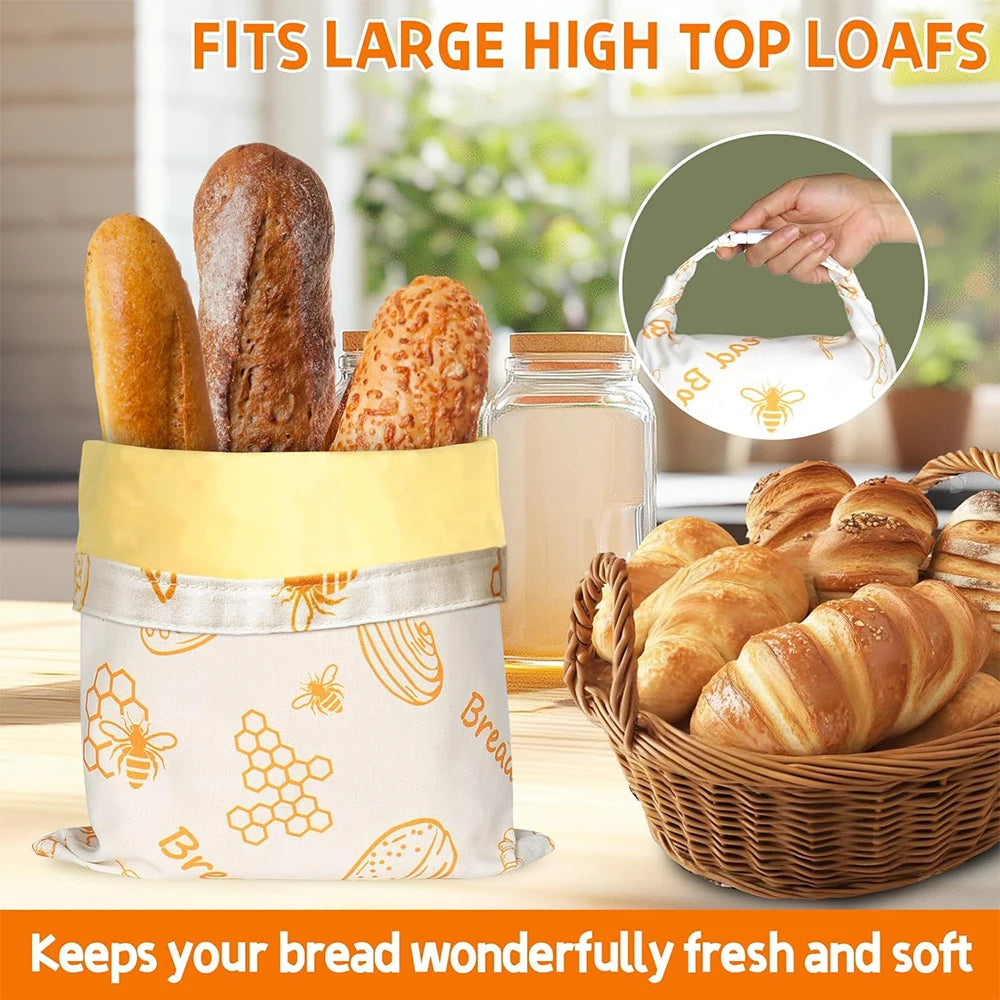 Bolsas Reutilizables para Pan de Cera de Abeja LMETJMA, Bolsas de Almacenamiento de Pan de Lino y Algodón, Herméticas para Mantener la Frescura del Pan Casero