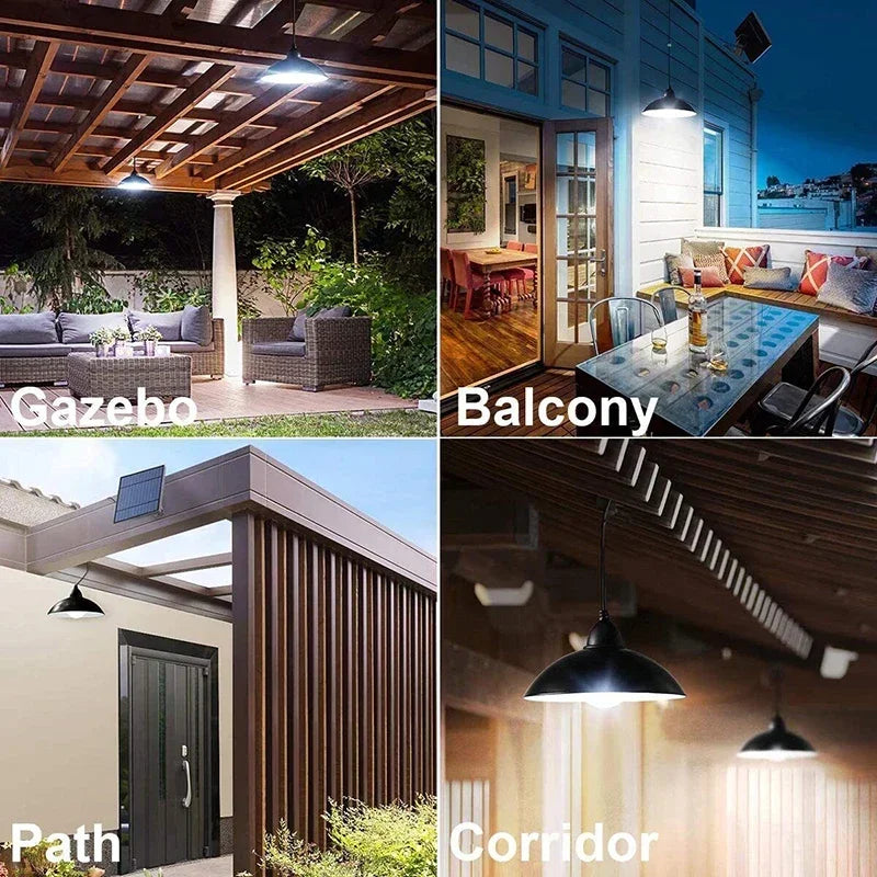 Lámpara colgante Solar de 2/1 cabezal, lámpara remota para exteriores, lámpara de jardín de energía impermeable, cobertizo de jardín interior, LED de Granero con control remoto