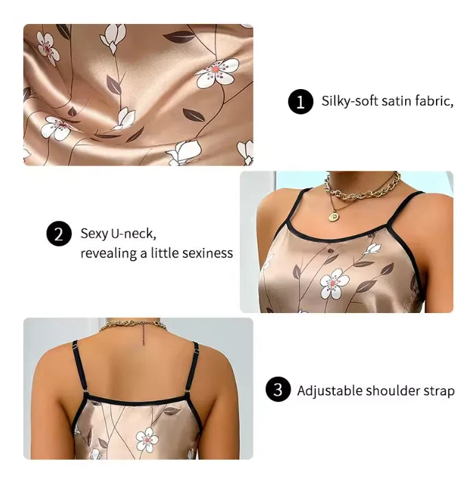 Ropa de dormir para mujer, camisón de satén con estampado Floral de verano, vestido de noche informal sin mangas con espalda descubierta, camisón Sexy, ropa para el hogar