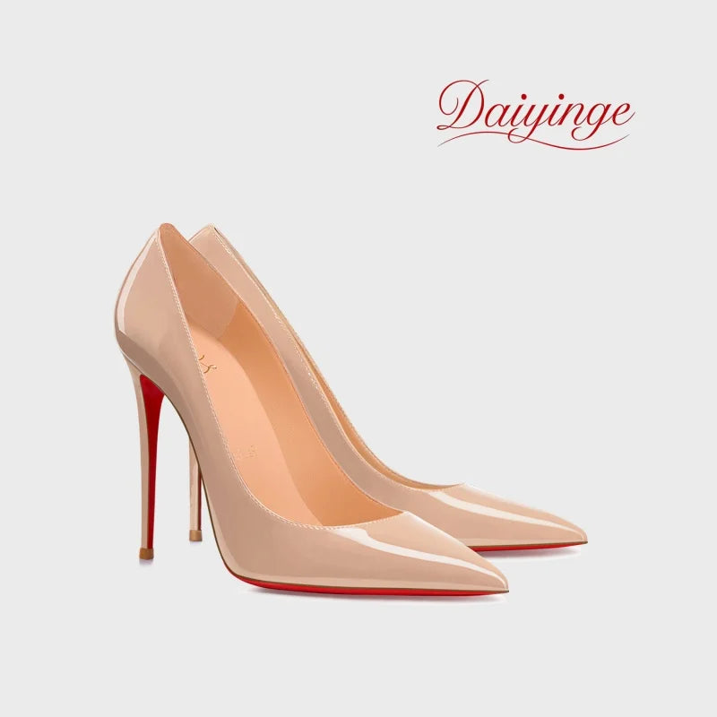 Stilettos de Mujer Charol Suela Roja Punta Fina Tacón Alto