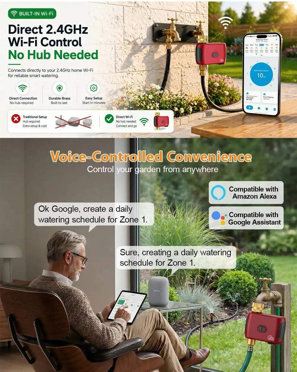 Temporizador de agua WiFi inteligente, controlador de riego, No requiere concentrador, válvula automática de aspersor de goteo para jardín, Control por aplicación Tuya
