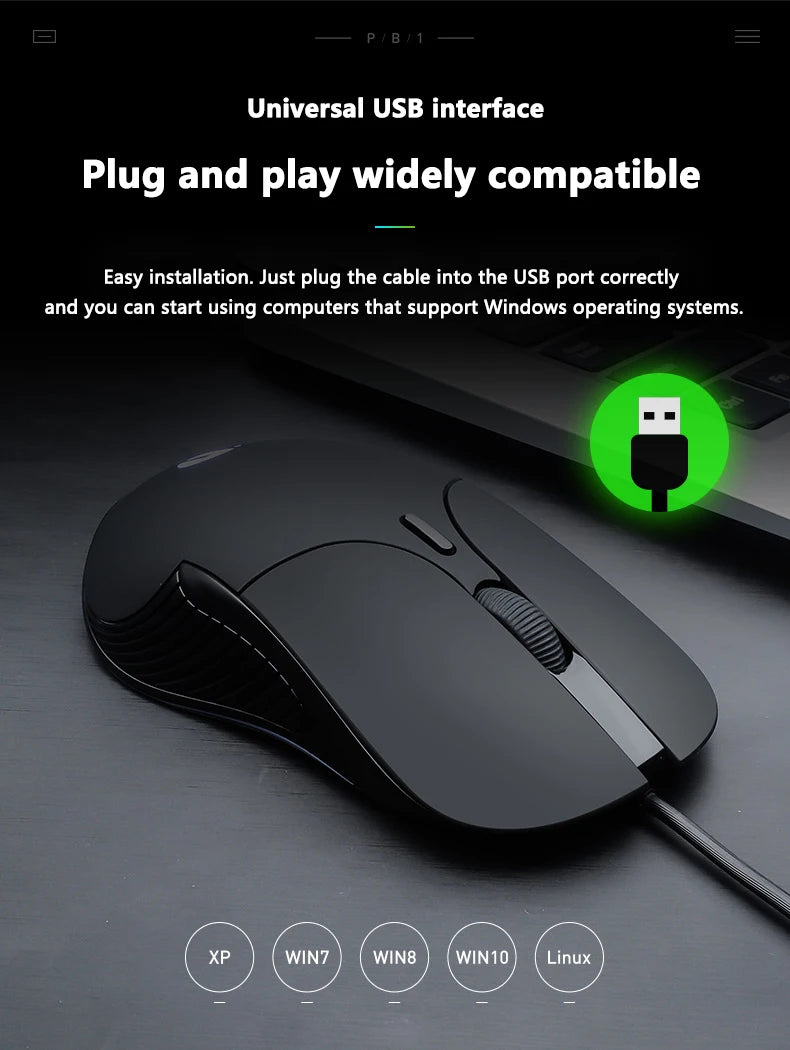 INPHIC-ratón con cable USB B2, Mouse silencioso para juegos de oficina, PC y portátiles