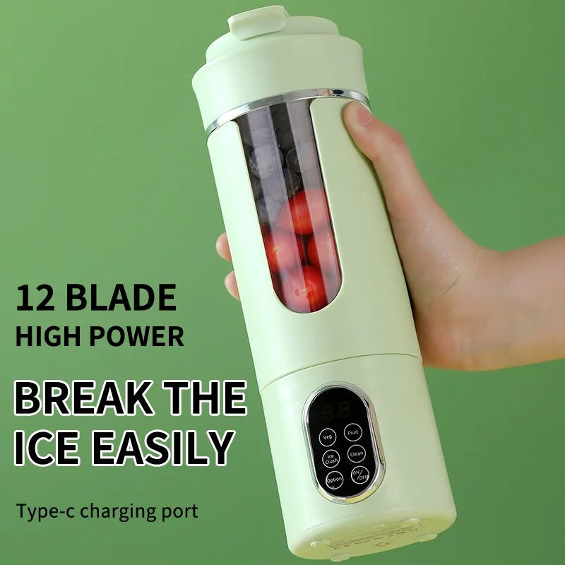 Exprimidor Portátil USB 530ml con 12 Cuchillas Picador de Hielo