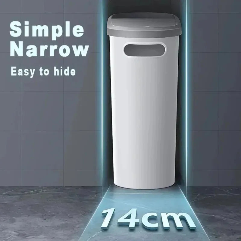 Cubo de basura con tapa de gran capacidad, diseño estrecho e impermeable para baño y cocina