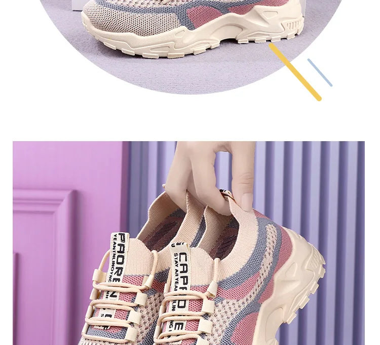 Zapatillas gruesas 2025, zapatos informales para mujer, zapatos deportivos transpirables de malla de aire para primavera y otoño, zapatos para correr de suela blanda para mujer