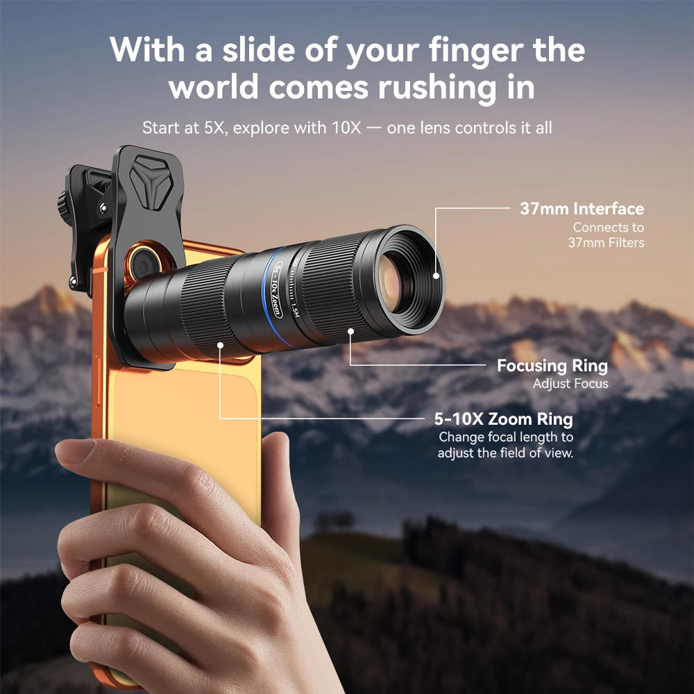 Lente Zoom APEXEL 5x-10x HD Mini Telescopio para Smartphone