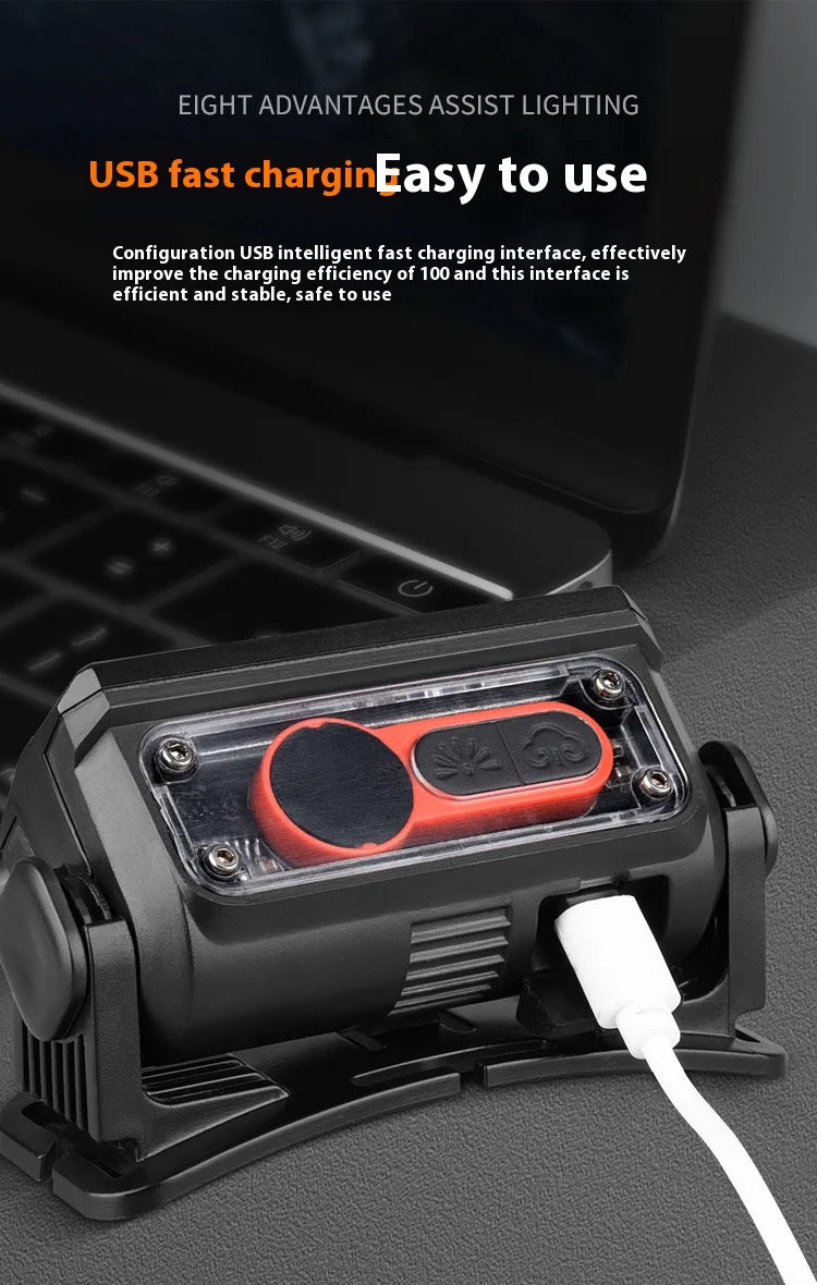 Linterna Frontal LED COB Recargable USB-C con Sensor para Camping