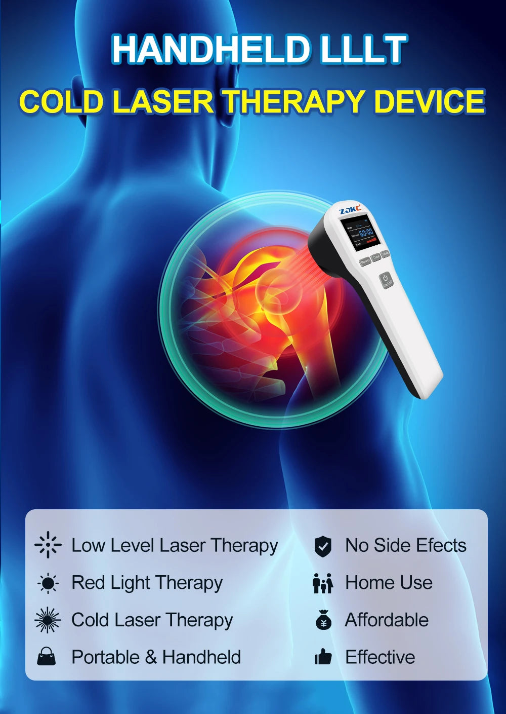ZJKC-láser de terapia de bajo nivel para curación de heridas, esguinces de talón de ciática, alivio del dolor de cuello, dispositivo de terapia láser frío, 808nm, 650nm