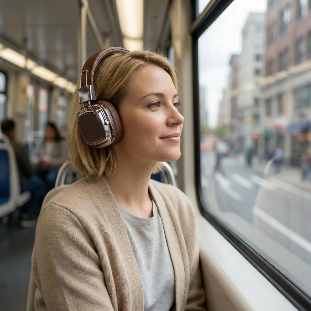 Auriculares Retro de Cuero Bluetooth 5.3 Plegables