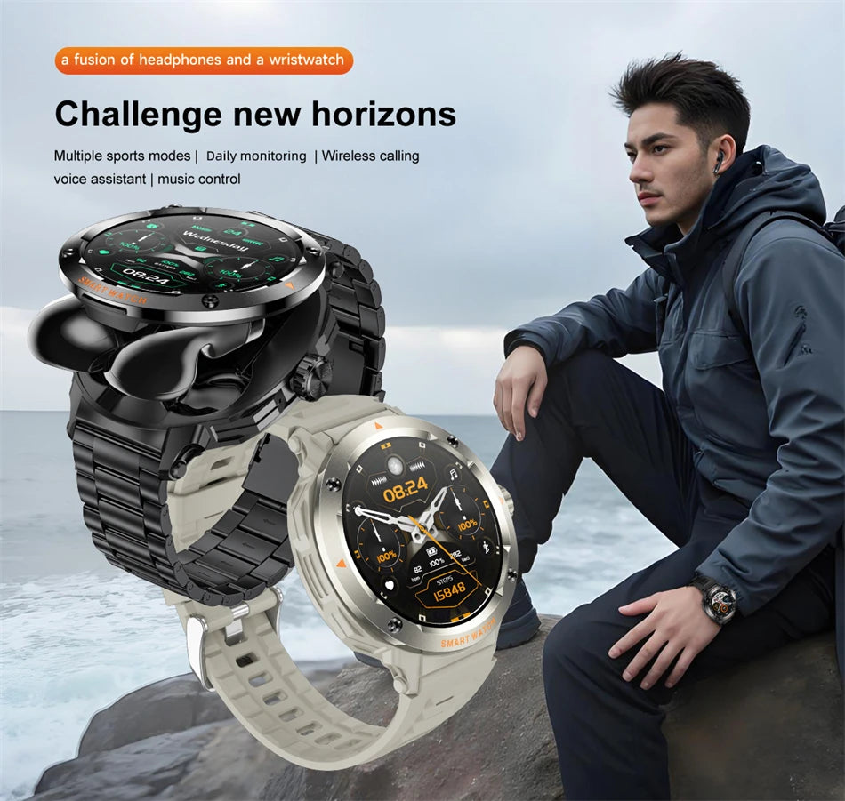 Reloj Inteligente 2 en 1 con Auriculares NFC para Hombre