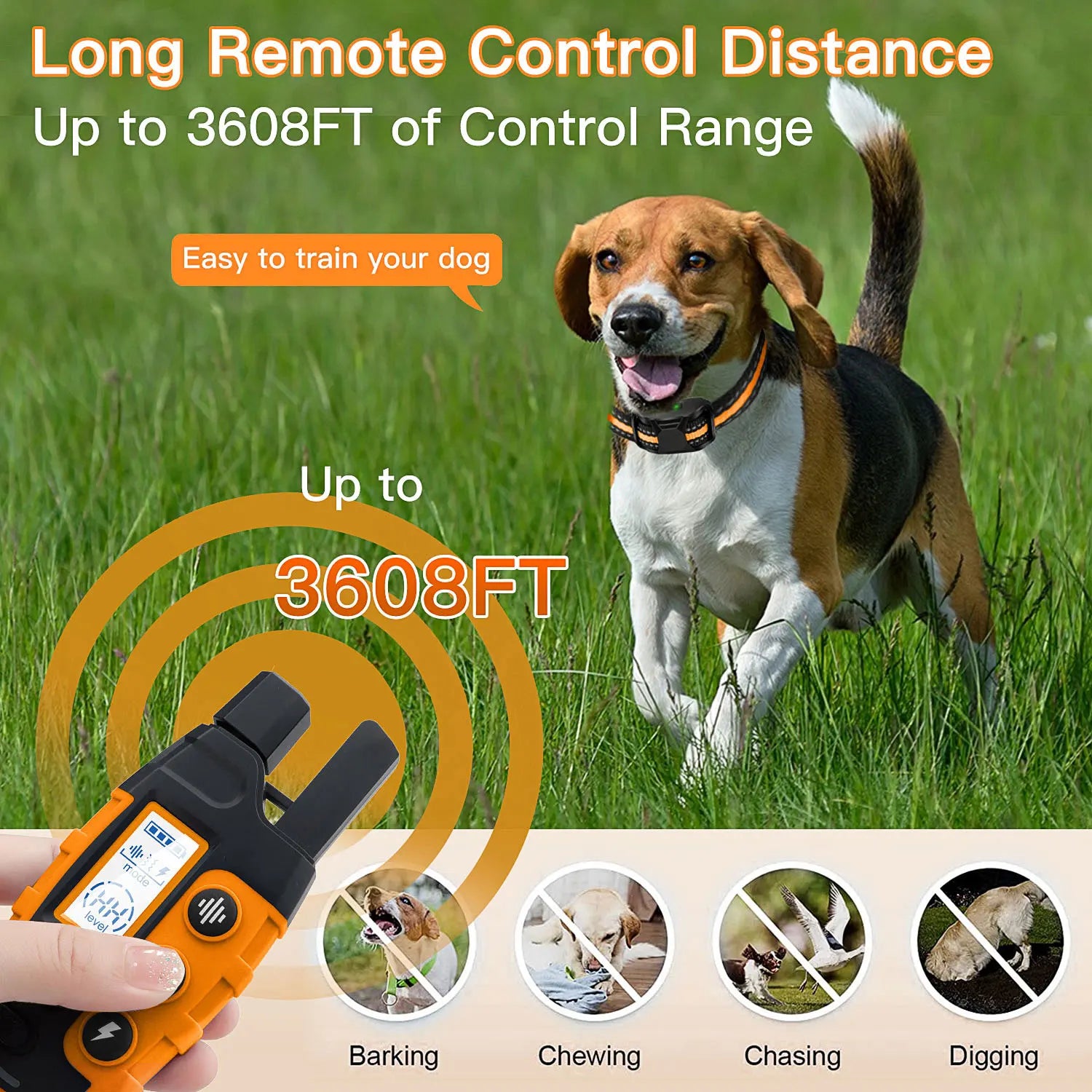 Collar de entrenamiento eléctrico para perros de 3300 pies, Control remoto, resistente al agua, comportamiento de mascotas para cachorros de 5-120 libras con vibración de choque