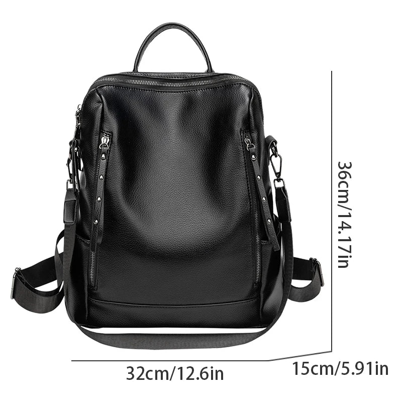 Mochila de mujer suave de estilo retro de gran capacidad, bolso de hombro convertible, perfecto para desplazamientos y viajes