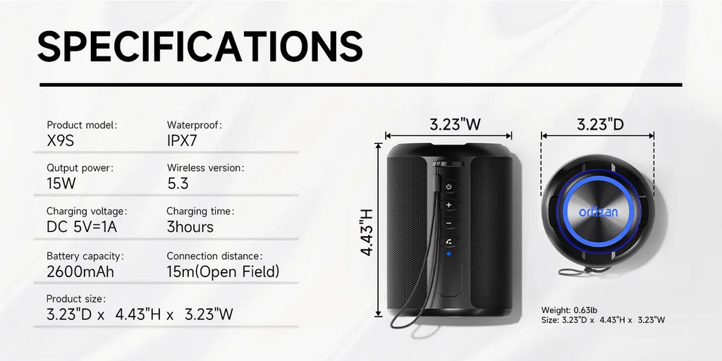 Ortizan X9S Altavoz Bluetooth Inalámbrico IPX7 RGB