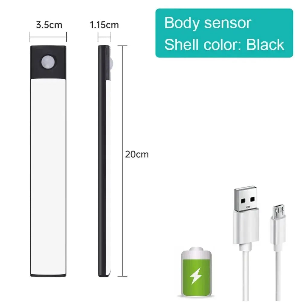 Luz Nocturna con Sensor de Movimiento USB, 3 Colores para Dormitorio y Armario