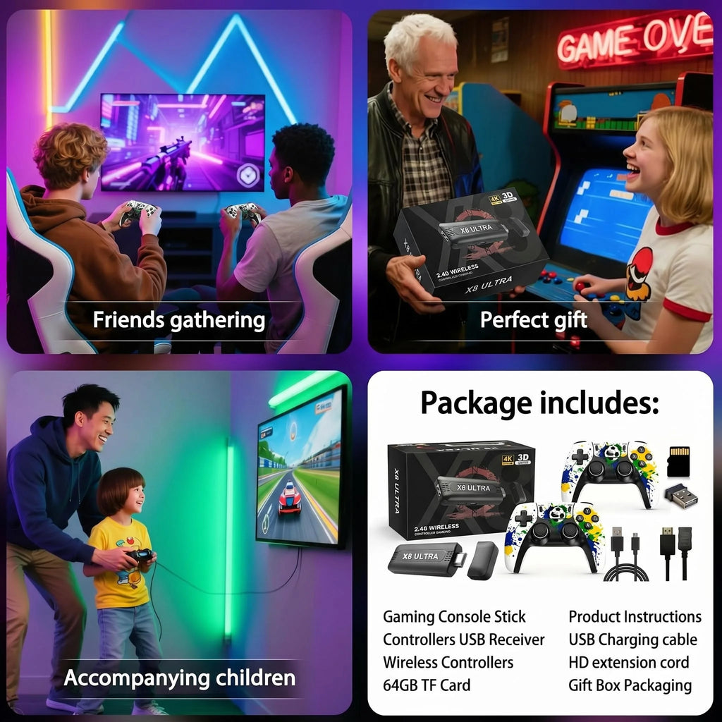 Consola de videojuegos 4K HD de 128 GB X8 Super, más de 50 000 juegos retro, mando inalámbrico dual de 2,4 GHz, emulador de consola de videojuegos HDMI Plug & Play para PSP, PS1 y N64