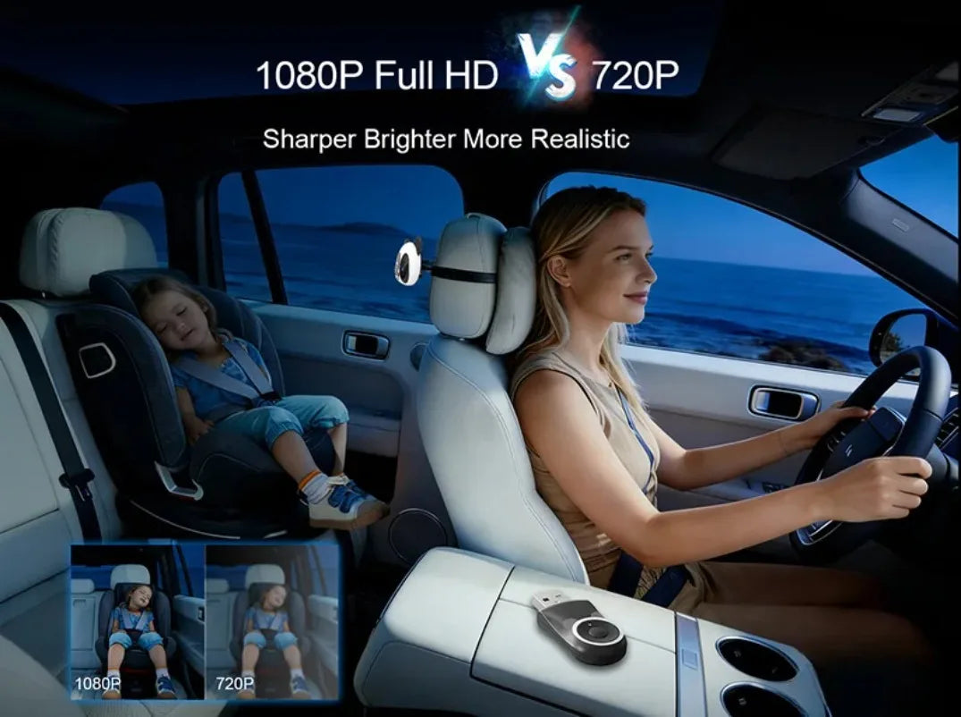 Adaptador Inalámbrico CarPlay Cabin Care, Cámara para Auto HD 1080P para Bebés, 150 °   Monitor de visión nocturna gran angular con pantalla dividida para el asiento trasero