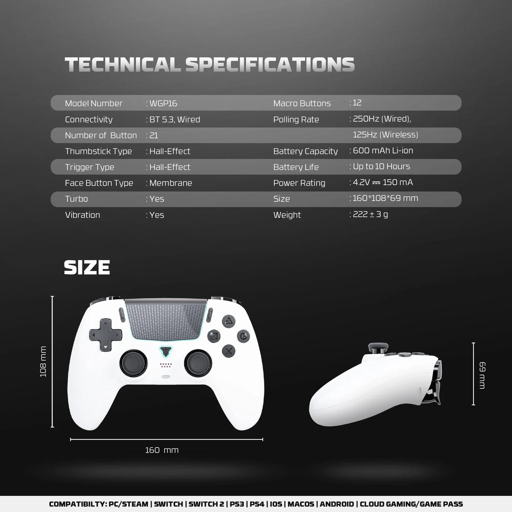 FANTECH NOVA II WGP16 Gamepad inalámbrico Sensor giroscópico Joystick Hall y disparador de efectos para PS4 NS2 controlador con cable Gamer