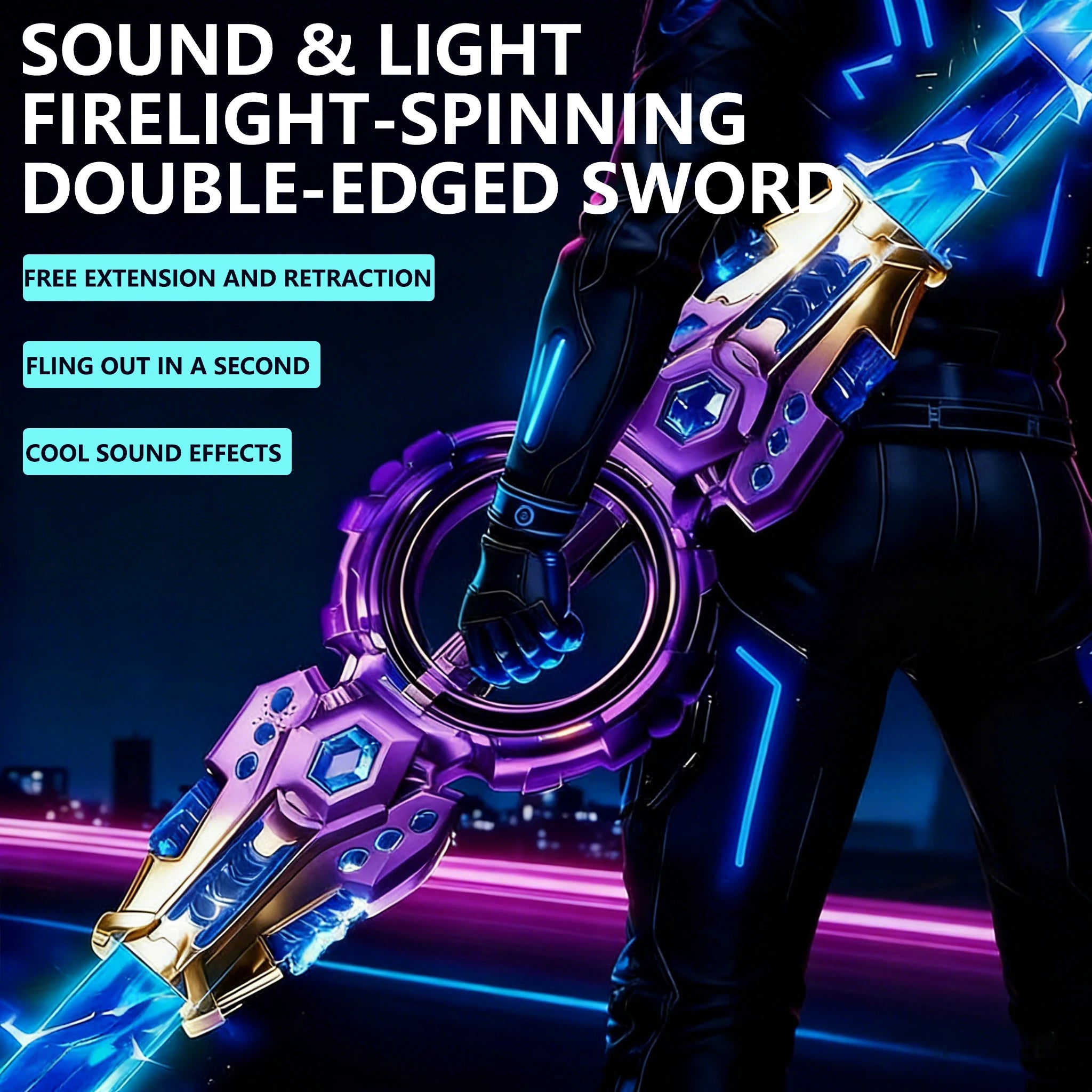 Espada Giratoria con Sonido y Luz, 14 Luces LED Multicolor Intermitentes, Espada de Juguete para Cosplay, Juguete Interactivo Familiar para Niños y Adultos