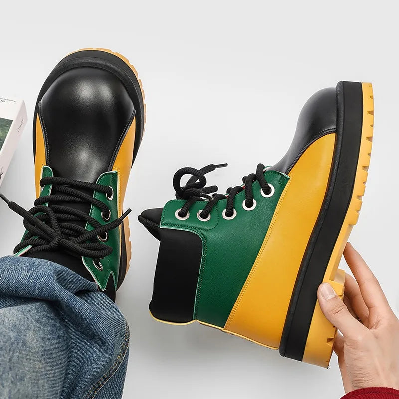 Botas de tobillo bicolor para hombre con suela gruesa antideslizante