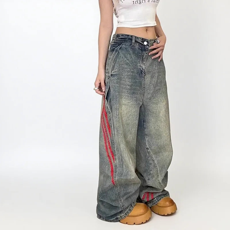 Pantalones Vaqueros de Pierna Ancha con Rayas Laterales