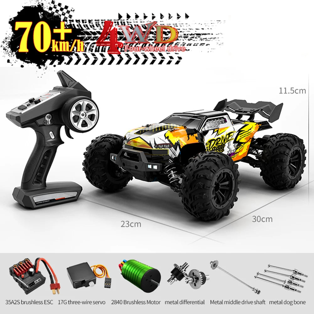 Coche RC Todoterreno 1:16 4WD sin Escobillas, 70 KM/H con Luces LED