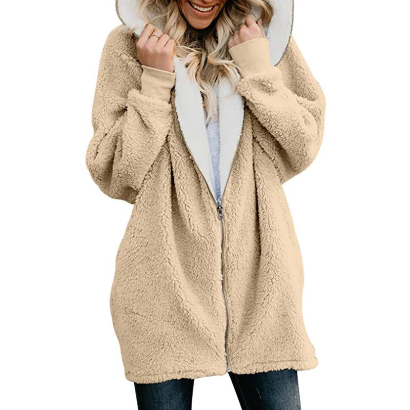 Sudadera larga con capucha y cremallera para mujer