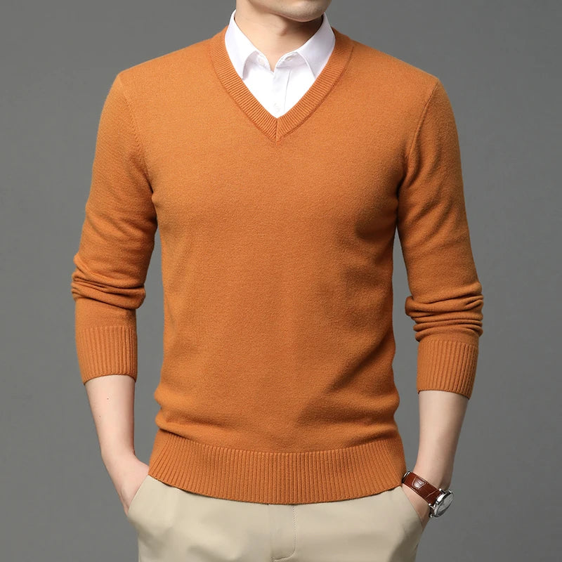 Suéter de Punto con Cuello en V para Hombre – Otoño Invierno
