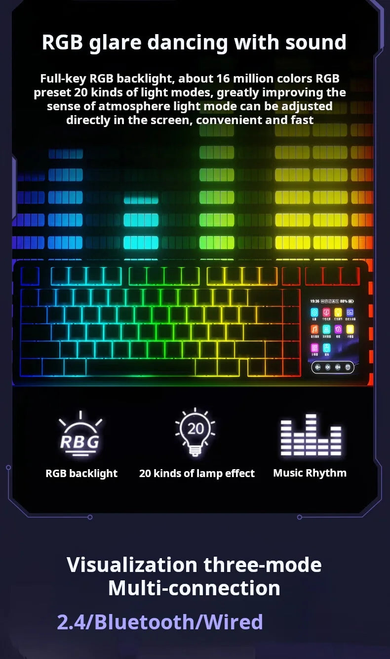 Teclado Mecánico AULA L99 con Pantalla Inteligente, Inalámbrico Bluetooth, Estructura Gasket, Teclado para Juegos con Iluminación RGB y Visión Nocturna