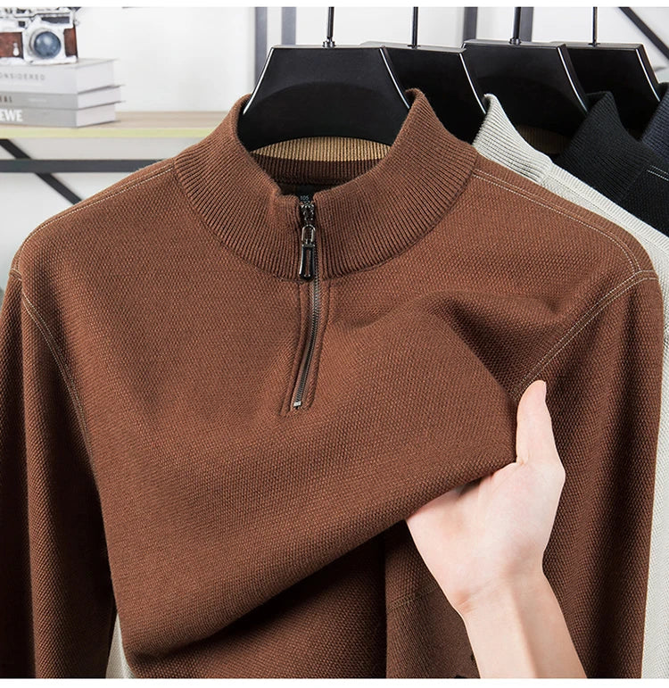 Suéter grueso de terciopelo de alta calidad, jersey con media cremallera para hombre, nueva camiseta cálida holgada informal, prendas de punto