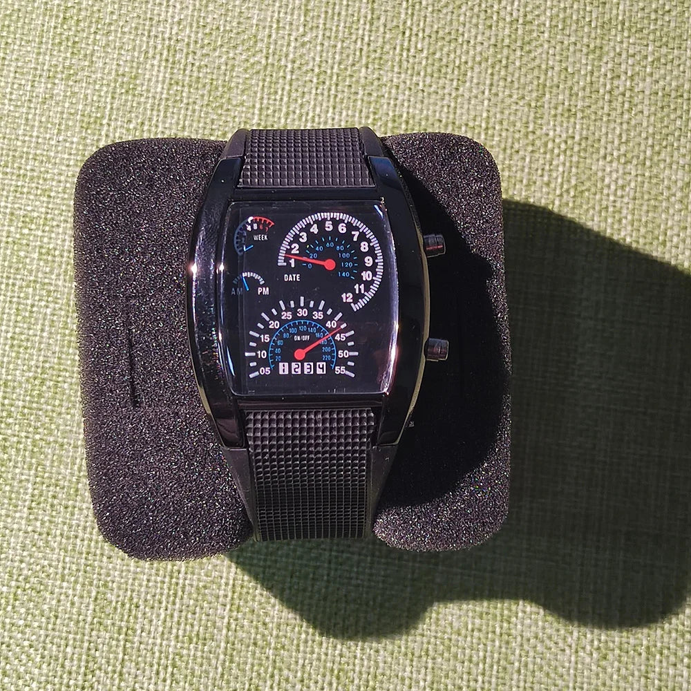 Reloj de pulsera de cuarzo a la moda para hombre, reloj electrónico LED de aviación deportiva, tablero de carreras con ventilador, reloj Digital masculino creativo para hombre