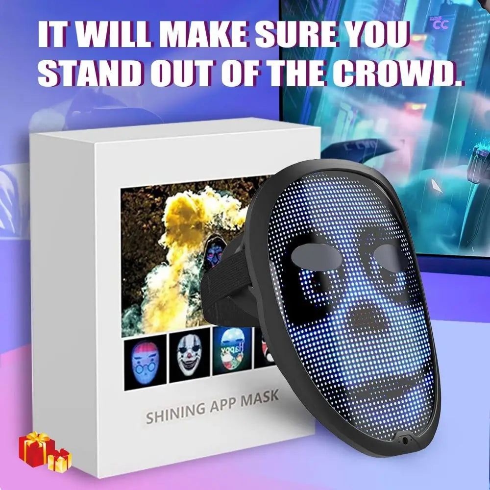 Nueva máscara de aplicación LED, máscaras faciales con Control por aplicación Bluetooth, máscara inteligente que puede cambiar fotos dinámicas de carnaval, máscaras faciales LED para Halloween