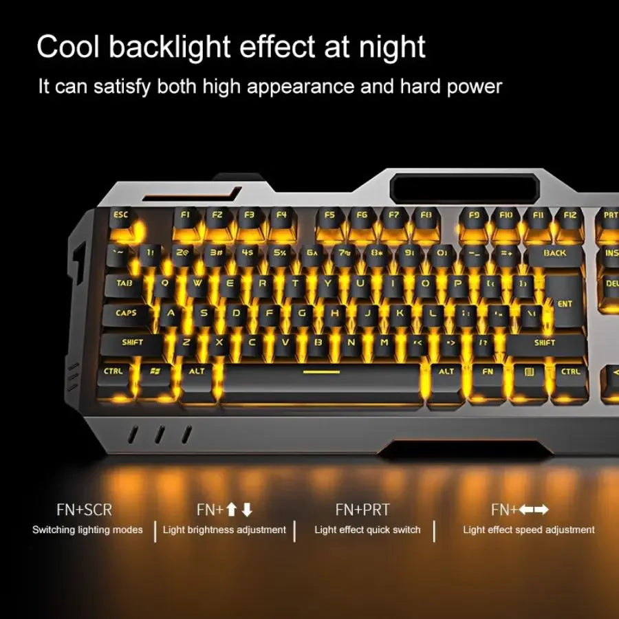 Teclado para juegos con cable GX80Machinery, retroiluminación LED de 104 teclas, membrana silenciosa, panel de metal, recargable (USB), para PC/portátil