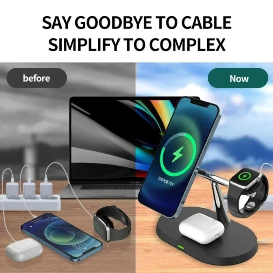 Estación de Carga Inalámbrica Magnética 3 en 1 para iPhone 17 16 15 14 Pro Max, Apple Watch 9 8, Airpods Pro, Base de Carga Macsafe
