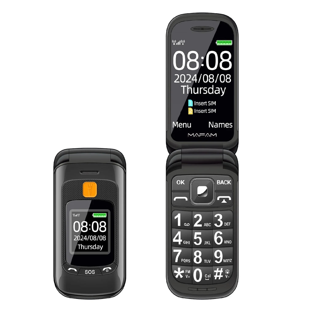 Mafam F899 Senior Flip Feature Phone Dos pantallas 2 Sim Botón grande SOS Dial Antorcha Clamshell Móvil Estilo retro 15 días Larga modo de reposo
