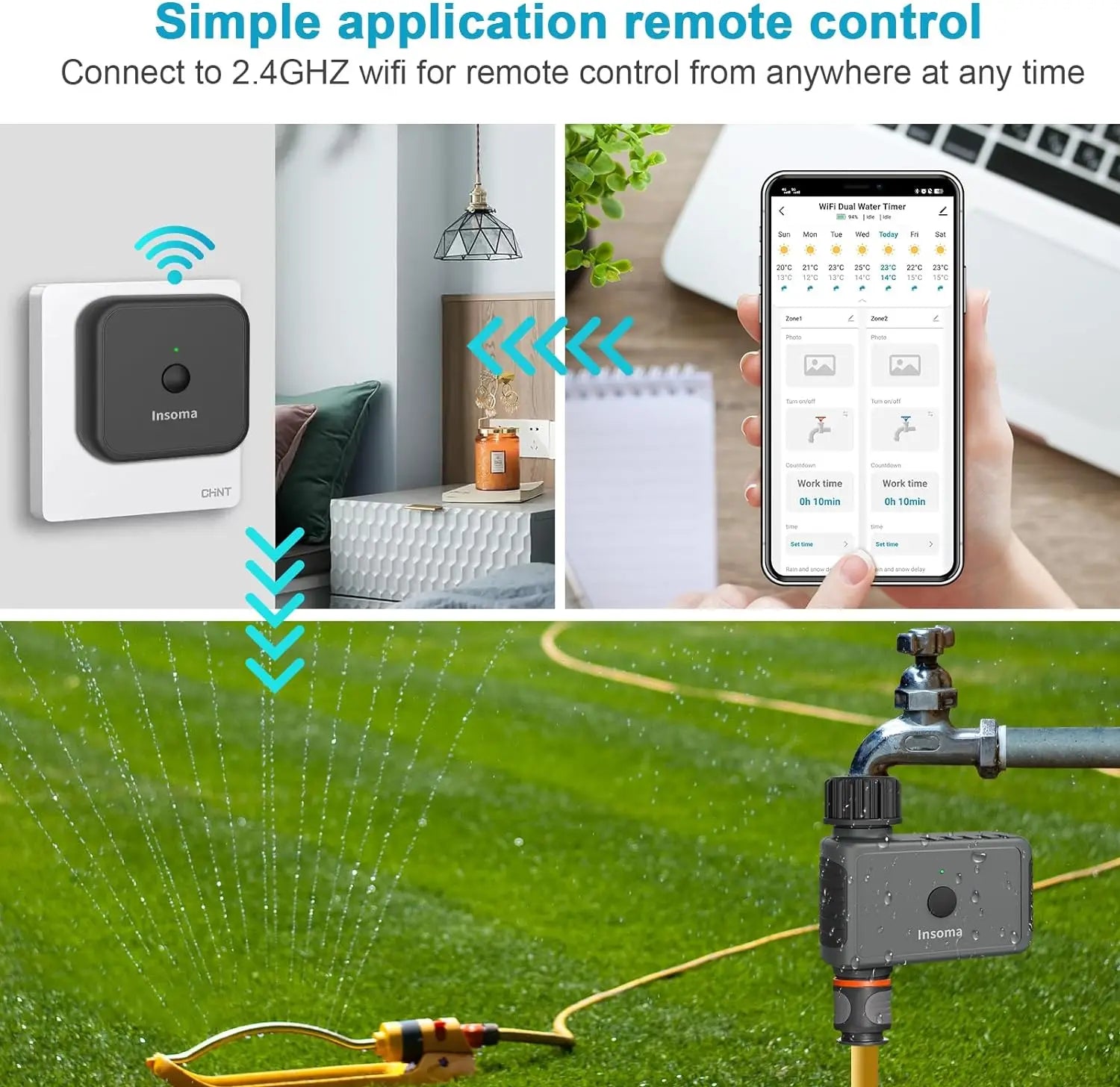 Insoma Wifi temporizador automático de aspersión temporizador remoto de agua de jardín sistema de riego inteligente unidad de Control de manguera compatible con Alexa